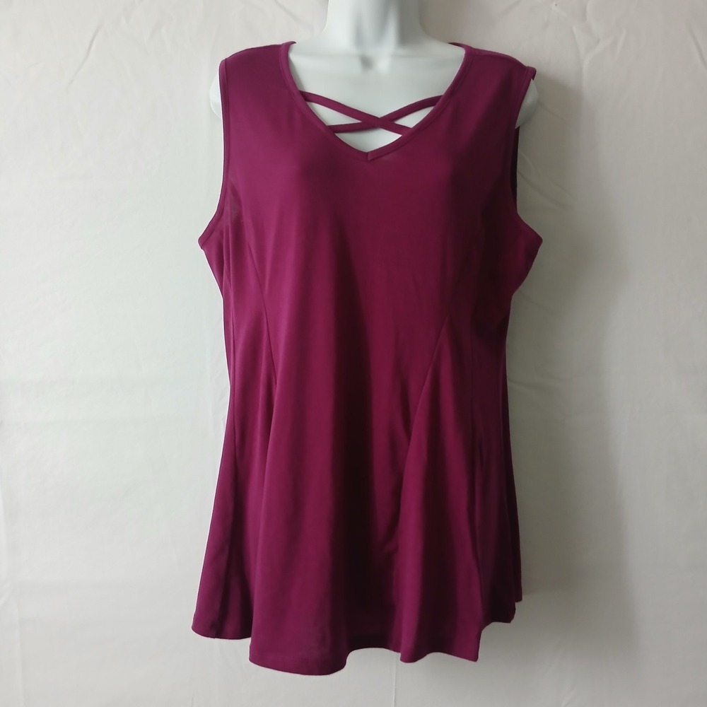 Just Be Top Burgandy V Neck Sleeveless Sz 1X Casual Summer Stretch Leisure Work